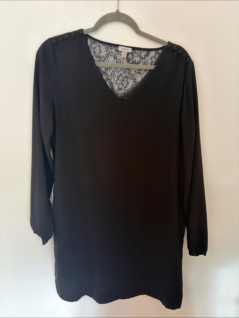 Black V-Neck Lace-Back Long Sleeve Top
